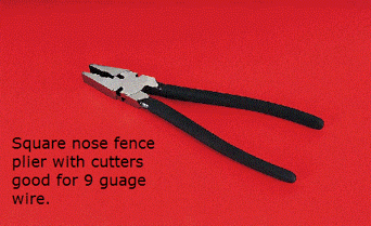 10" Square nose fence plier. Cutters cut 12.5 gauge, 210 KSI high tensile wire.